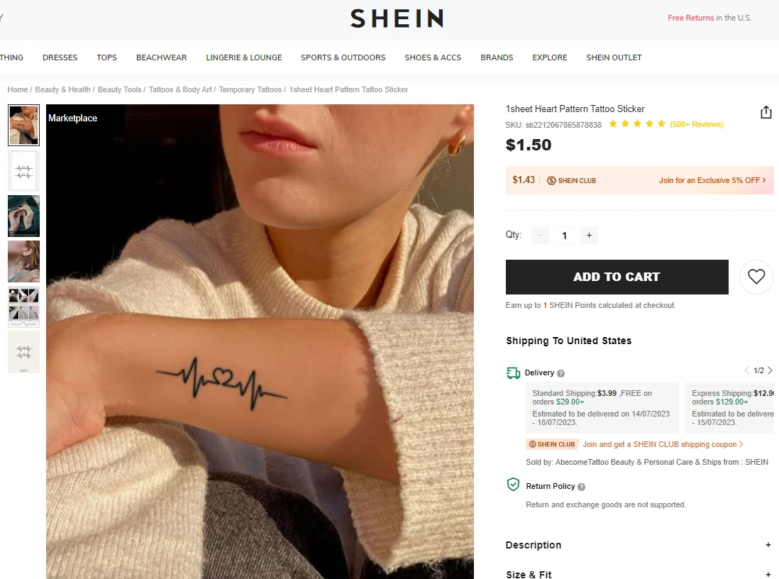 Custom inkbox heart beat simple line Hand Flower matte blue  Waterproof plant based semi permanent TemporaryTattoo Sticker