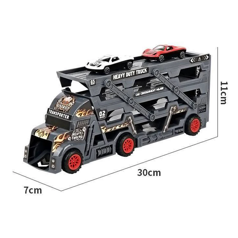 Three-tier Folding Container Truck with 6/9/12pcs Mini Ejection Die-cast Metal Alloy Cars Models for Kid Toys