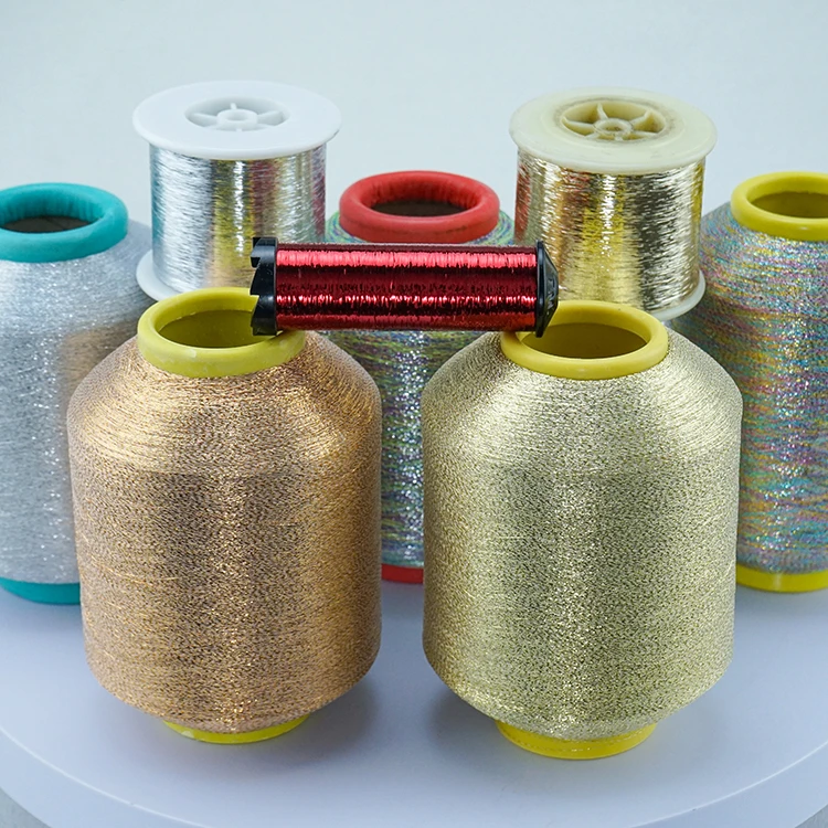 Wholesale Machine embroidery thread MS-TYPE 150D 300D EMB thread knitting Colorful Metallic Yarn for Embroidery