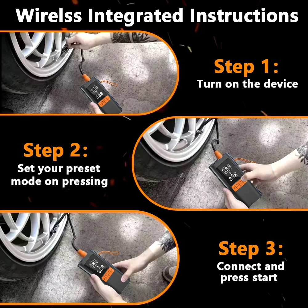 Car Tire Inflator Pump Portable Air Compressor 150PSI Electric Bike Tire Pump With LED Light For Motorcycle, Ball, Car
