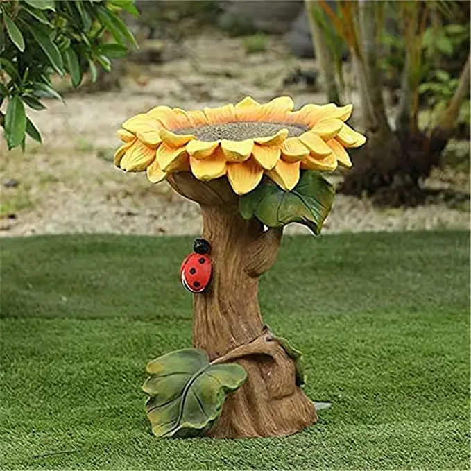 Polyresin Sunflower Bird Bath, Standing Bird Feeders Simulation Flower for outdoor indoor Decoration