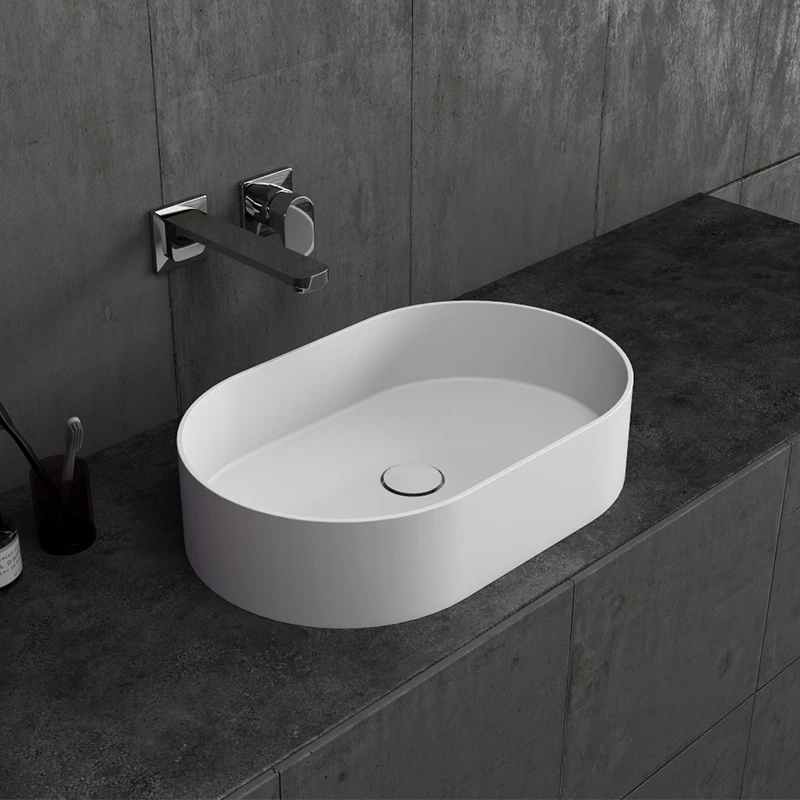 Bathroom Artificial Stone Matte White Deck Mounted Wash Basin