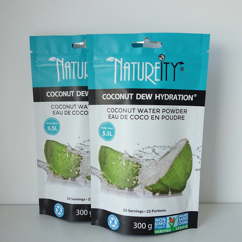 Пакеты для упаковки пищевых продуктов на заказ пластиковые перезаряжаемые с застежкой-молнией кокосовый порошок стоячий мешочек