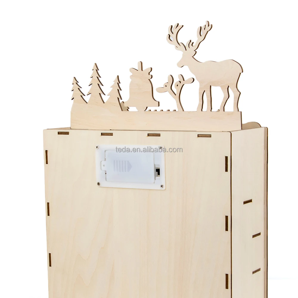 Christmas Countdown Calendar Box Desktop Decoration Wooden 24 Day Countdown Pendant