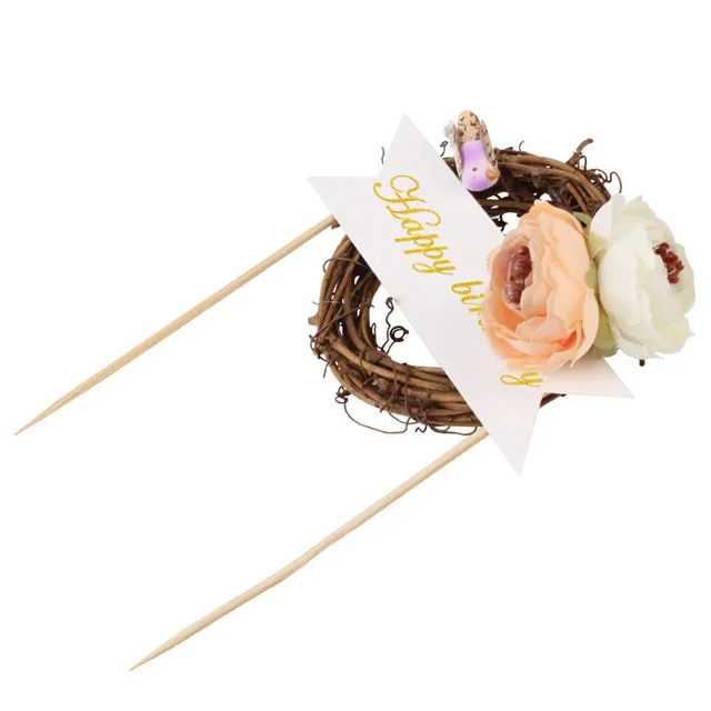 Hot Sale Cake Insert Party Supplies Acrylic Fabric Flower Birthday Cake Decorations