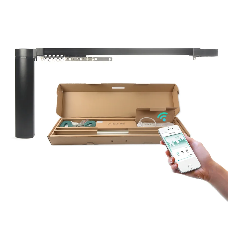 Wireless Control More Forms Linear Curtain Motor With Controller Kit Track Finial Brushed Gold Fo