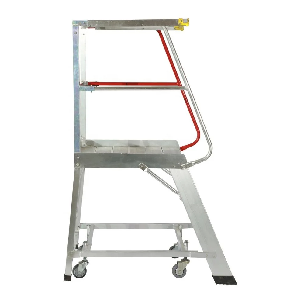 Aluminium Industrial Step Ladder With Safety Handrail For Workshop Use