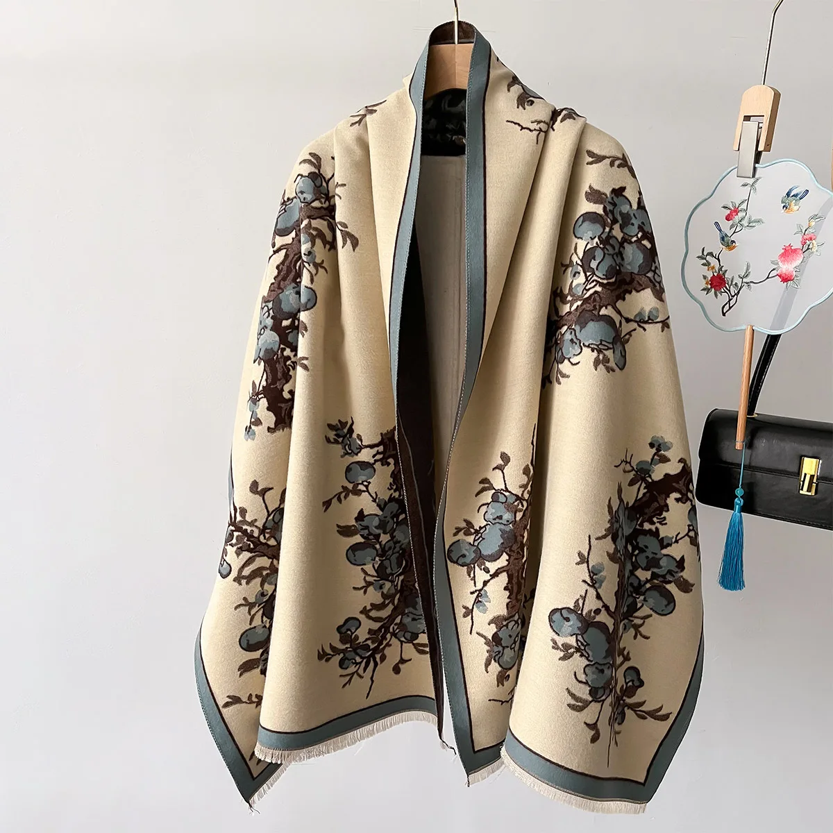 Winter Warm Thick 185*65CM Pashmina Shawls Ladies Flower Pattern Blanket Scarves Windproof Double Sided Wool Feel Scarf Shawl
