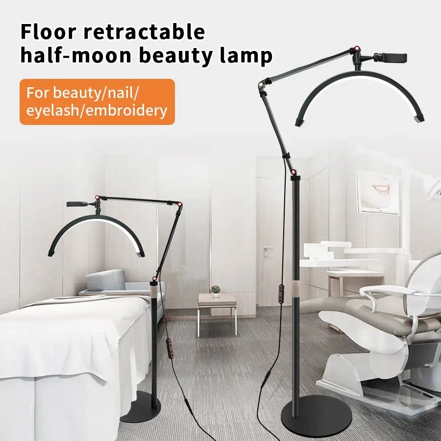 28 Inch Clip Table Half Moon Shape Lash Light Beauty Ceiling Ring Half Moon Floor Lamp Led Lash Light