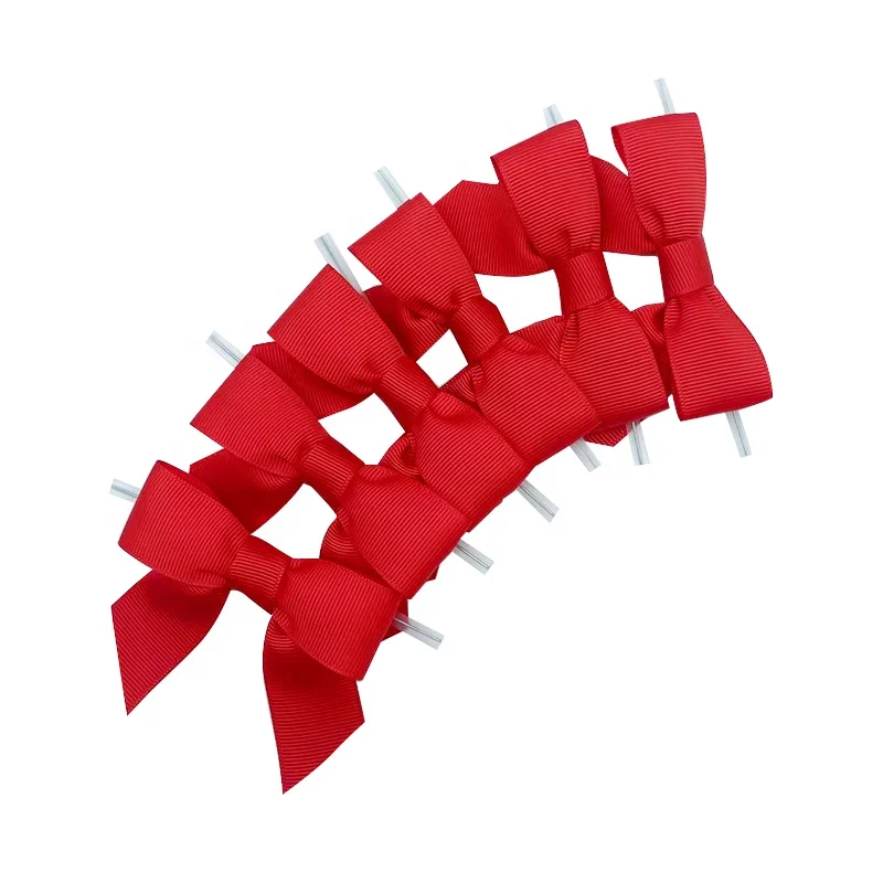 E-Magic Wholesale Packaging Gift Decoration Red Grosgrain Ribbon Pre-tied Bow with Twist Tie