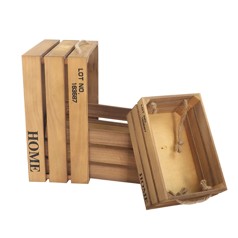Handmade factory wholesale Wooden Basket For Storage Gift Boxes Nesting Storage Crates Set Of 3