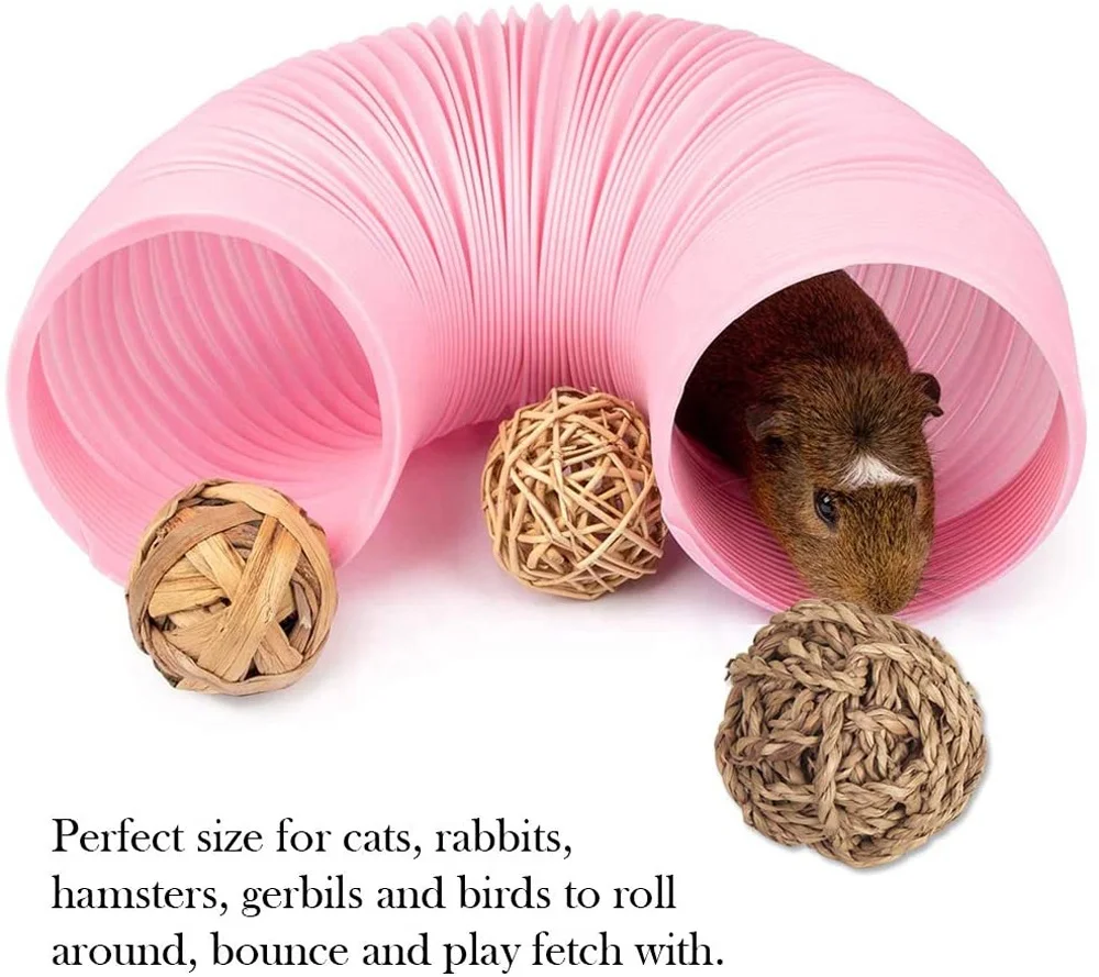 Farms Select 4pcs Pack Small Animal Activity Toy Hand Woven Grass Ball Chew Toy for Rabbits Cats Hamsters Gerbils