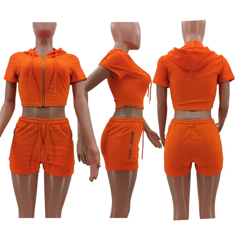 Custom Jogging Crop Top Hoodie Short Set 2 Piece Women Short Set Clothing Biker Shorts Outfit With Fashion Fur Slippers