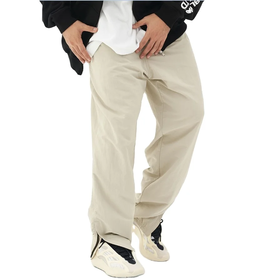 
Solid color loose casual technical fabric straight trousers comfortable elastic waist track pants 