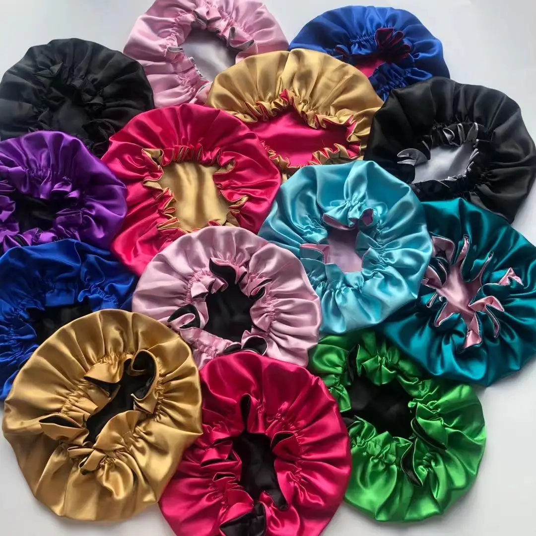 Reversible bonents with custom Logo double Layer hair satin bonnet With Edge Control Wrap Tie Headband