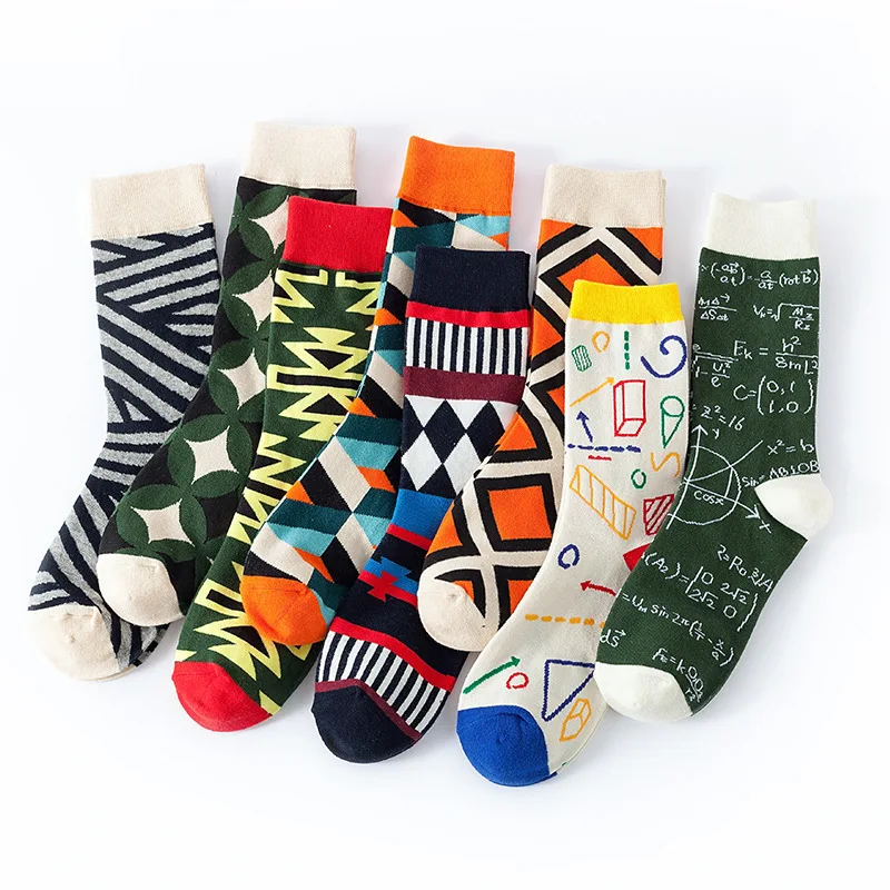 Function geometry trendy Tube socks male cotton socks basketball socks Wholesale soquetes de algodon