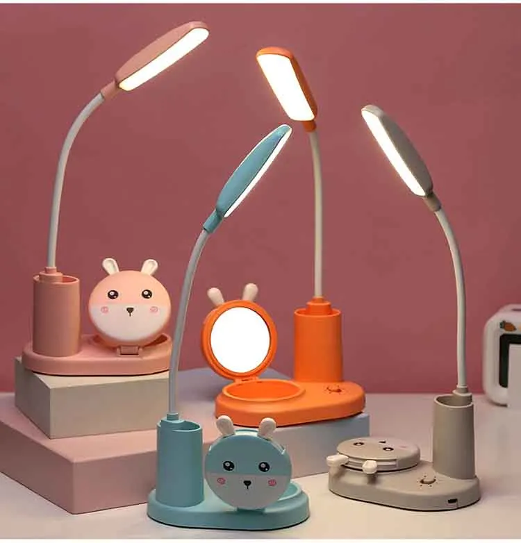 LED Makeup Mirror USB Charging Lamp Girls Bedside Lamp With Pen Holder Portable Table Lamp Night Light
