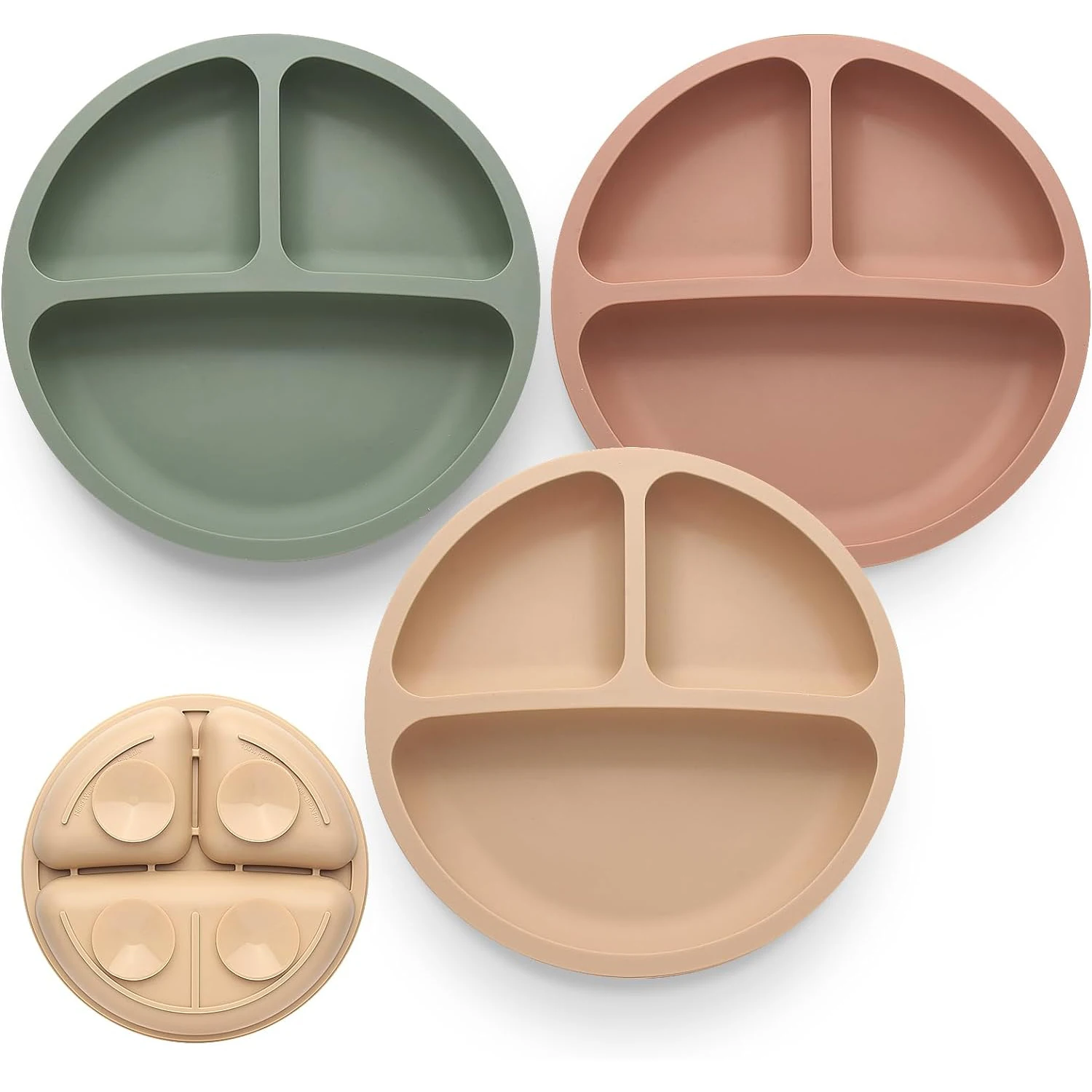 Stay Put Divided Toddler Plates 100% Food Grade Silicone Baby Plates BPA Free Baby Feeding Supplies Microwave & Dishwasher Safe