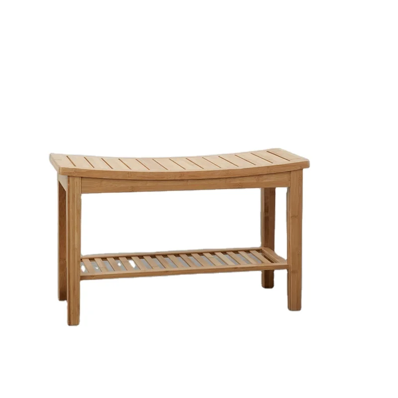 Hot selling Bamboo Shower Bench Stool with Shelf Wood Seat Bench for Indoor or Outdoor Use SPA Bath Bench with Storage Shelf