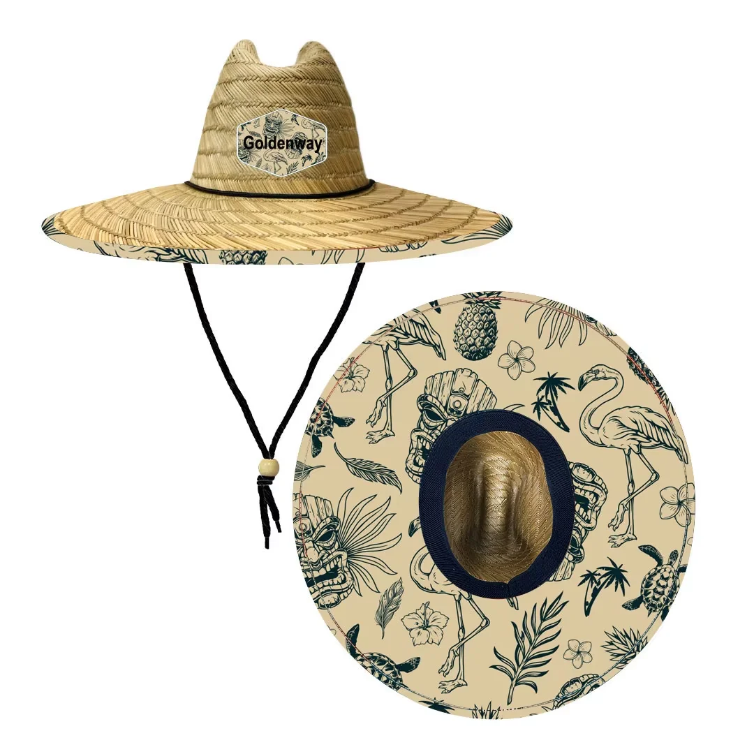 Flamingo Pattern design sun production women lifeguard wide brim custom straw hat wholesale