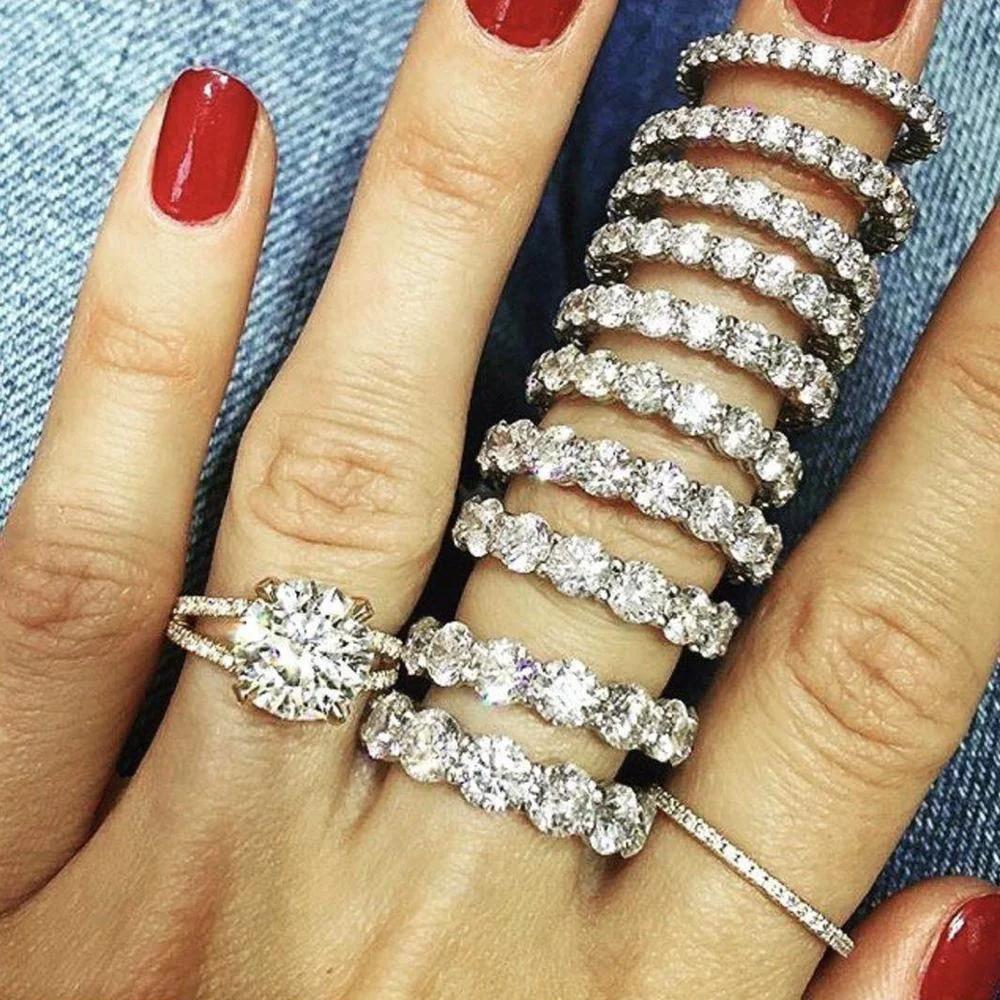 2019 Hanhao Jewelry New Arrival 925 Sterling Silver 3 Piece Anniversary Stackable Ring Set Eternity Band Wedding Band