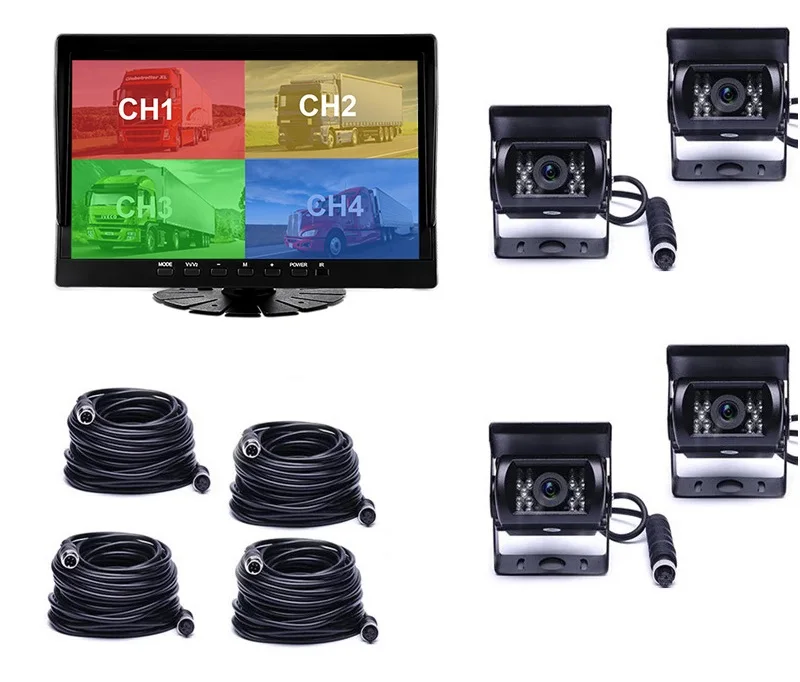 GT10 AHD 720P 10inch 4CH Recorder Vehicle Truck DVR Car Black Box Monitor Night Vision Rear View Camera Support SD Card