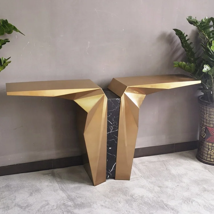 Modern Italian luxury stainless steel marble top console table