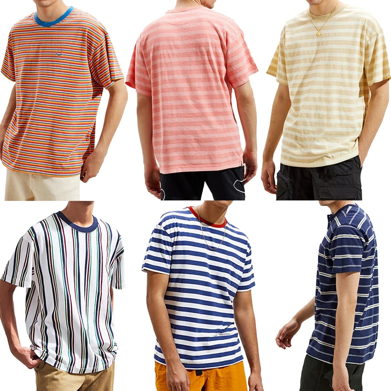 
Custom T Shirts Heavy Cotton Oversize Top Stripe Stitched Men Tee striped t shirt for men 