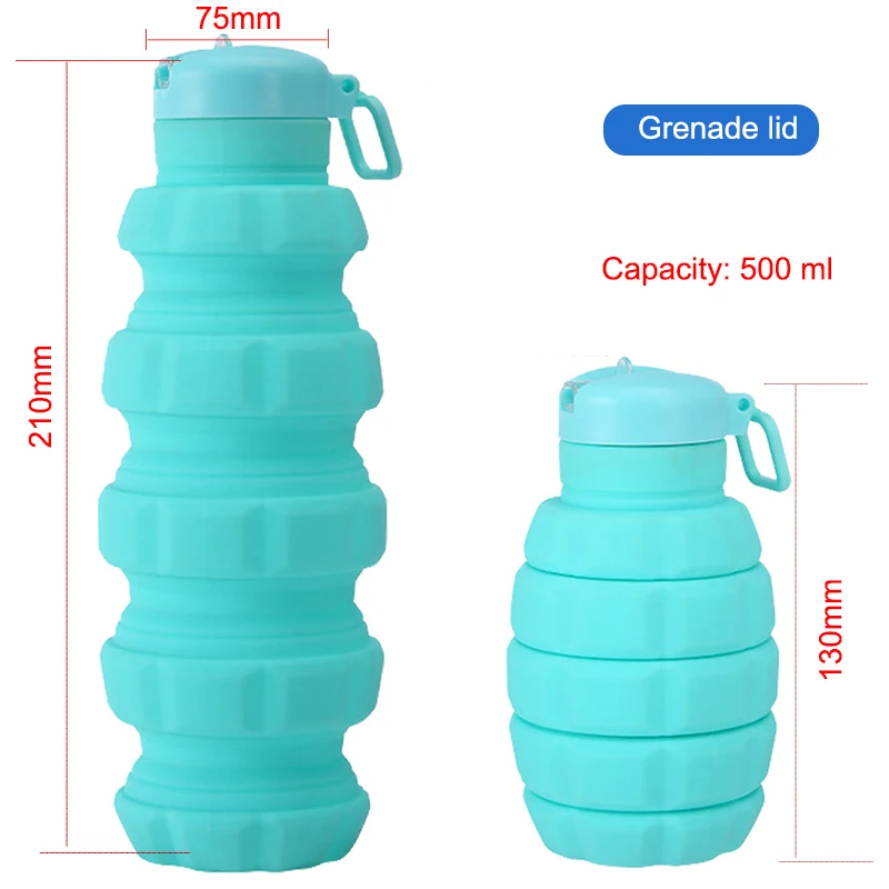Convenient outdoor portable grenade shaped folding silicone water bottle