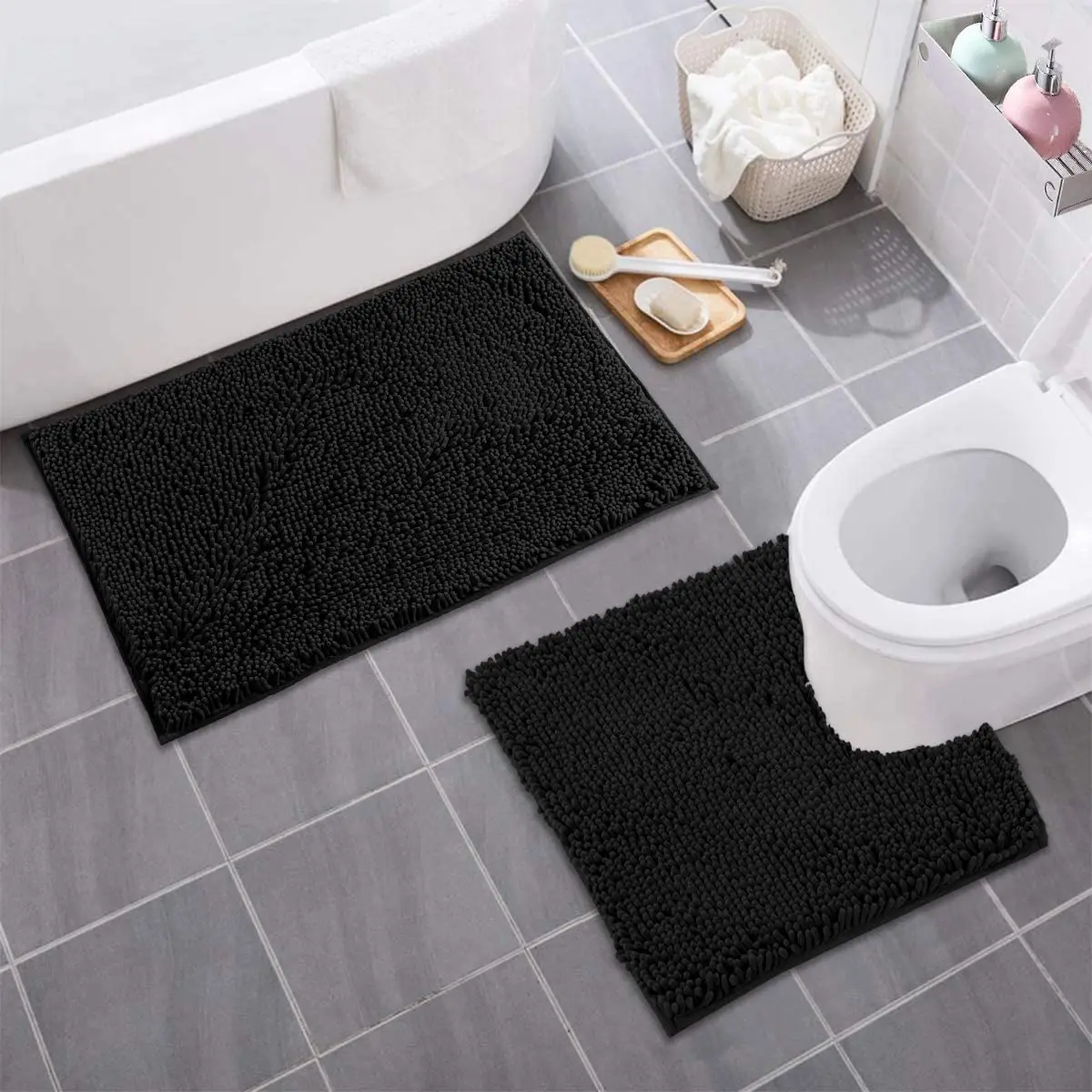 Click Extra Soft Bathroom Rug Mat Absorbent Shaggy Chenille Bath Rug Non Slip Plush Rugs For Bathroom