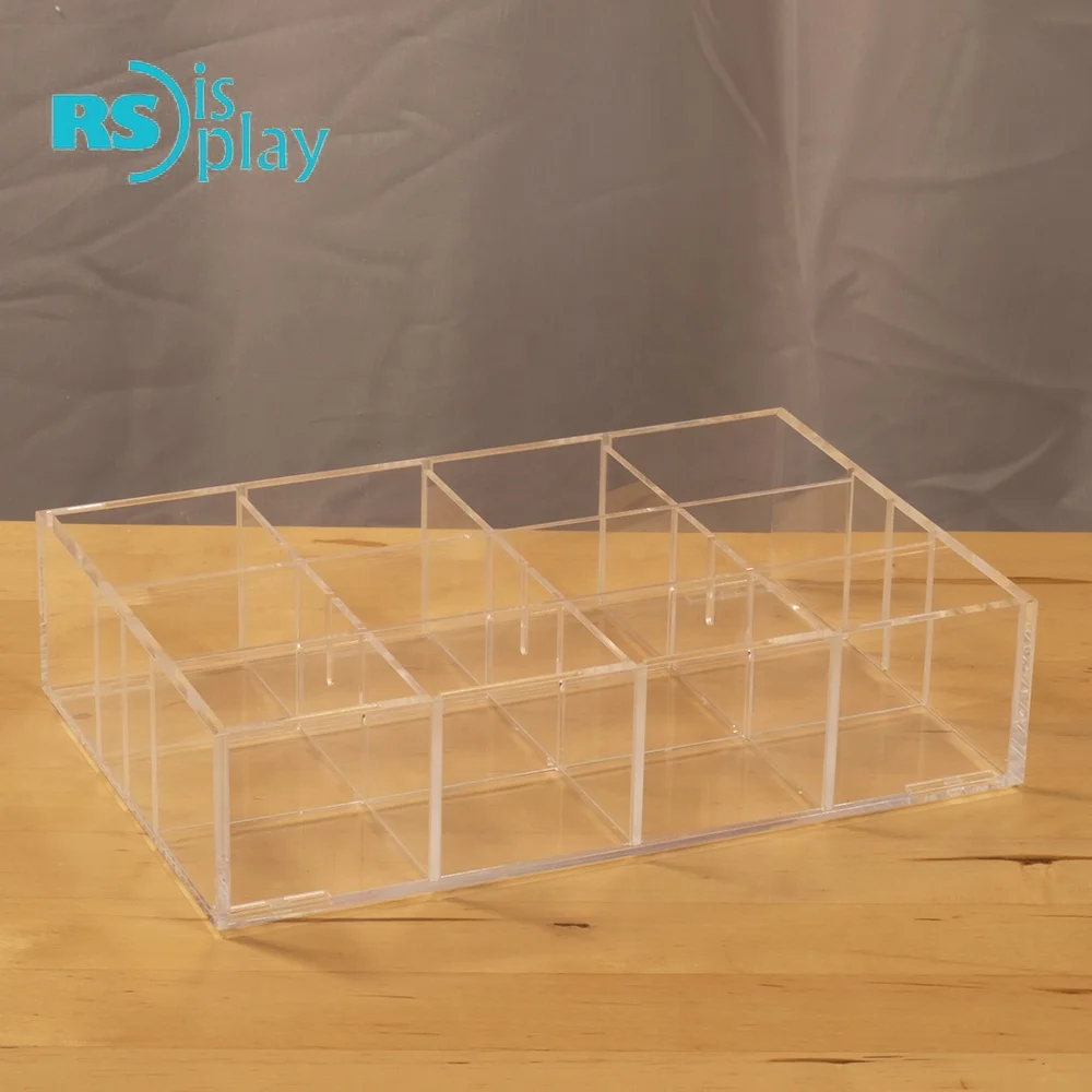 Acrylic 12 Compartments Display Tray Storage Case for Stationery Multifunction