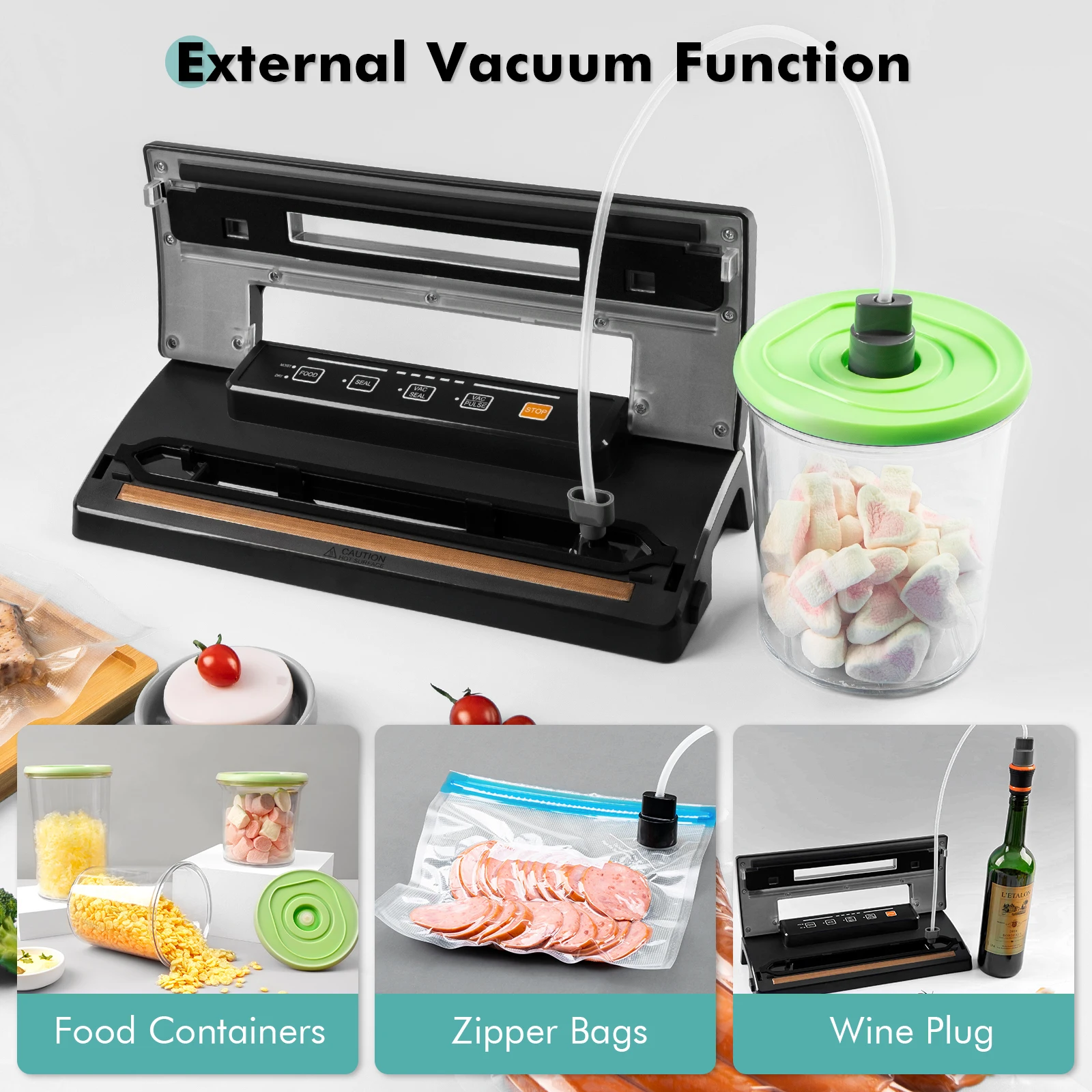 Small Visual Window Sealer Vacuum Machine for Food with Built-In Cutter Roll Film Compartment Easy Bag Position Confirmation