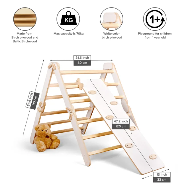 Kids Wooden Indoor Play Gym Multi Functional Climbing Equipment for kids Large Climbing Frame With Slide And Swing