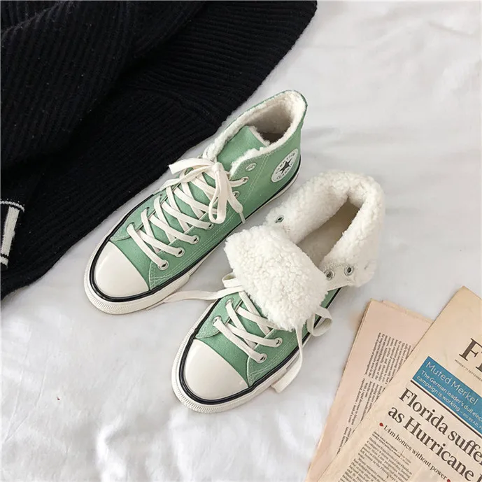 Winter Unisex Couple High Tops Flat Velvet Inside Keep Warm Canvas Shoes