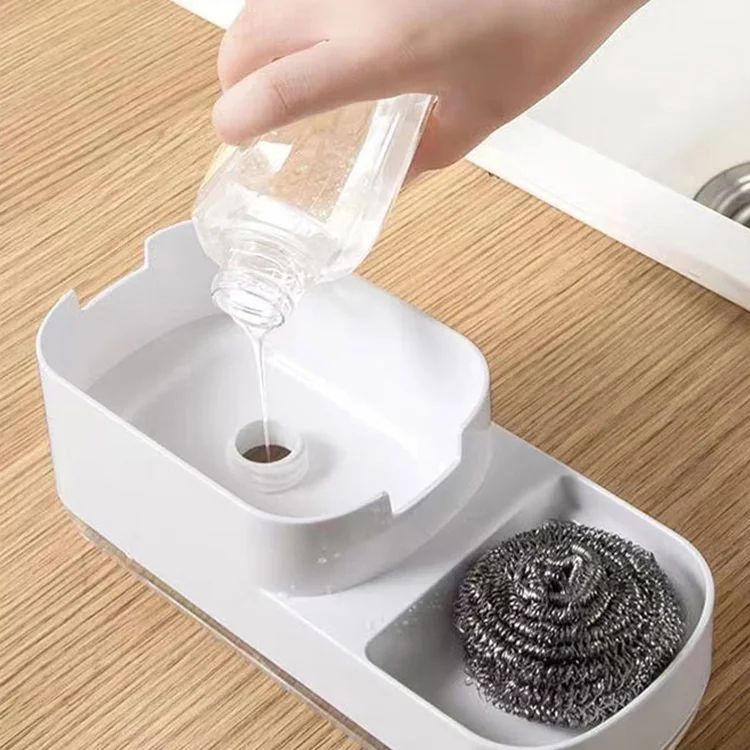 New Creative Kitchen Scrubbing and Cleaning Liquid Box Dispenser Push-type Detergent Washing Sponge Pump Manual Press Soap Caddy