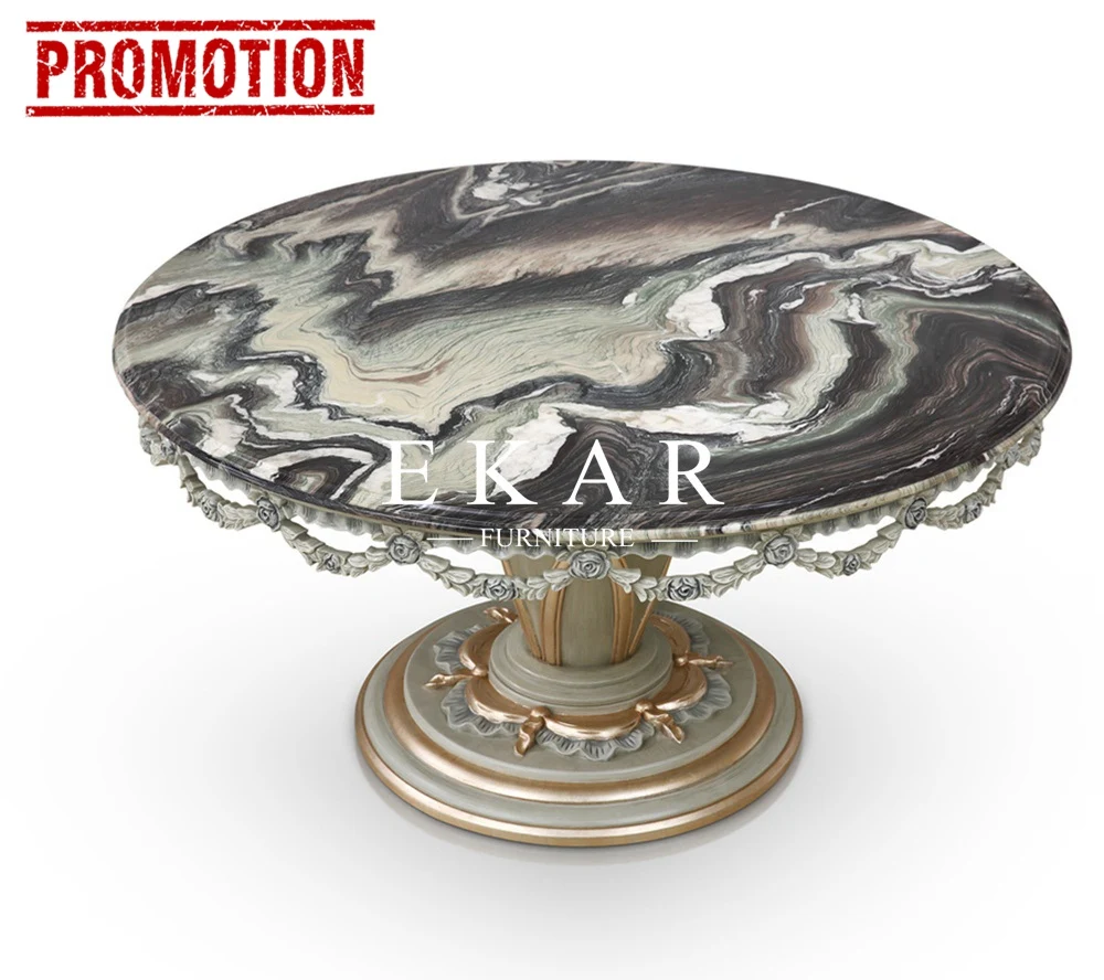 Новый итальянский обеденный стол с мраморным верхом, деревянный резной элегантный круглый обеденный стол Lluxury