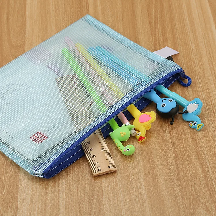 School Supplier A3A4A5 B4B5B6 Grid Office Transparent Plastic Waterproof File Zipper Bag Document Bill Ticket Storage Zipper Bag