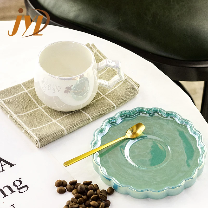 Popular design turkish coffee set glossy ceramic tea coffee cup and saucer set for gift set