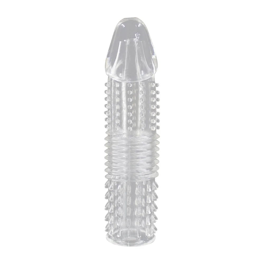 Male transparent penis cap with large particles of fangs cap lengthens and thickens