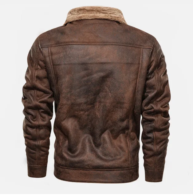 Suede Leather Winter Bike Jacket Lined With Fur Padding Retro Leather PU Motorcycle Jacket Mens PU Tactical Coat