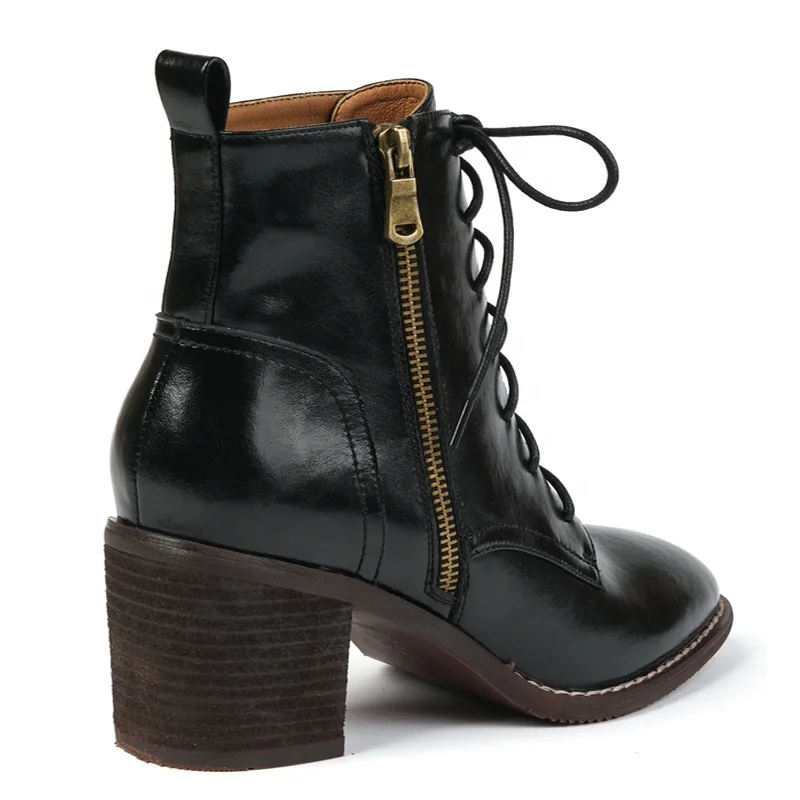 
2020 Top Level vintage women genuine leather zipper high heel boots fall shoes black hand made boots for ladies 