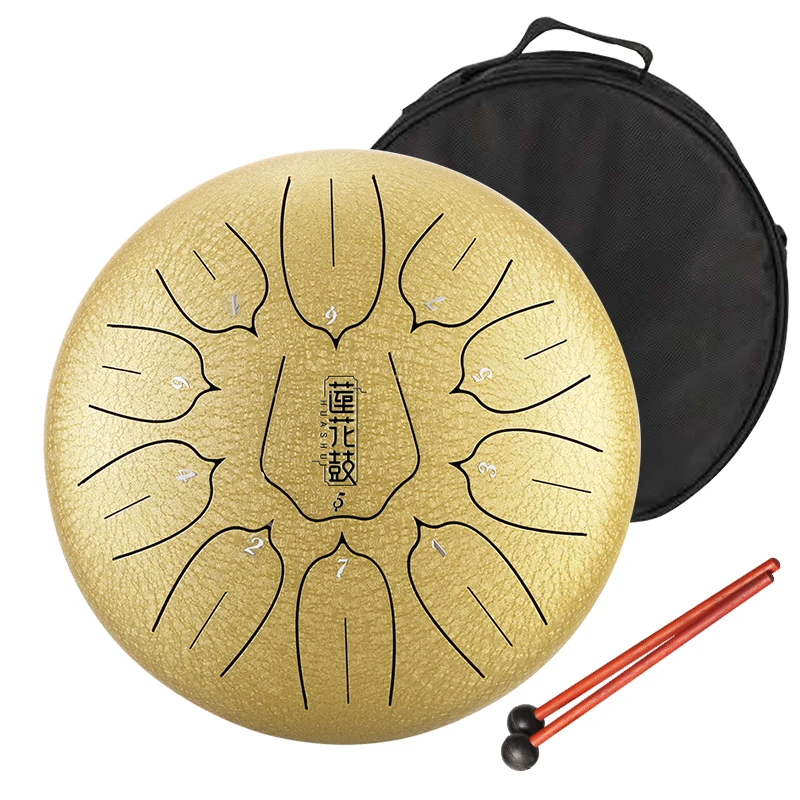 Hluru Hot Sale 11 Note 10 Inch Handpan Musical Instruments Drums F Tone Percussion Instrument Lotus Steel Tongue Drum THD11