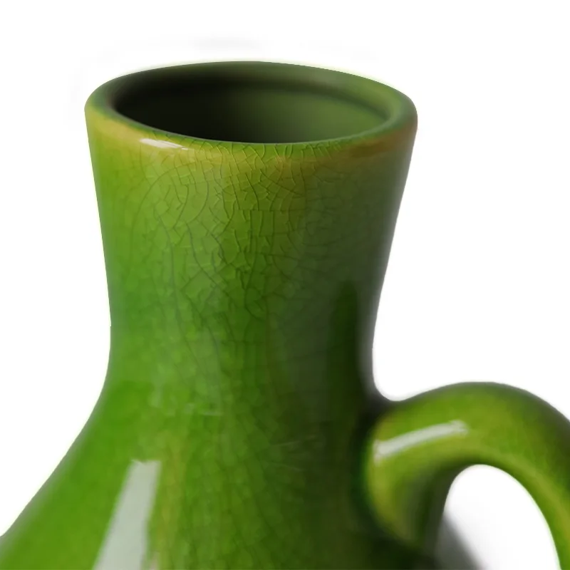 Ready to Ship One Handle Handmade Jug Emerald Green Home Decor Table Small Tall Bud Flower Vase Ceramic