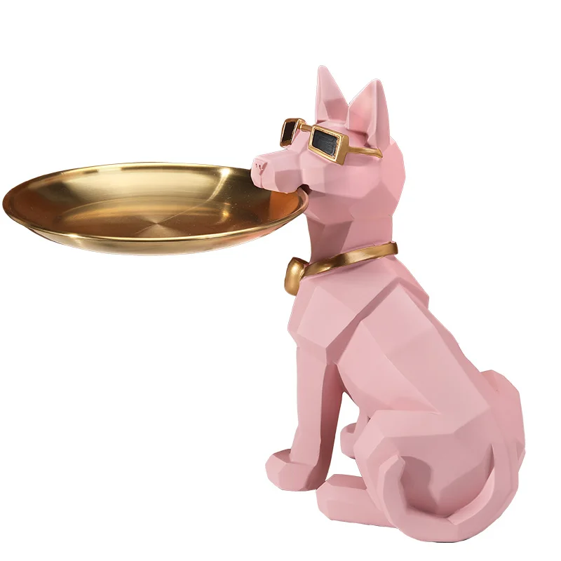 Nordic resin dog sculpture animal dining table storage home decoration crafts resin dog tray