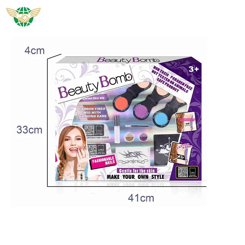 Best Selling Children Girls Toys Makeup Hair Dye Wig Tattoo Kit Beauty Pretend Play Set
