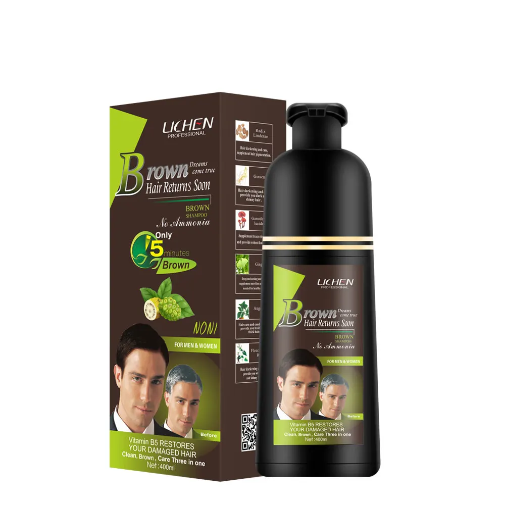 High Premium Dark/light Brown Hair Color Shampoo Long-lasting Formula Without Chemicals Hair Blacken 2 in 1 Organic