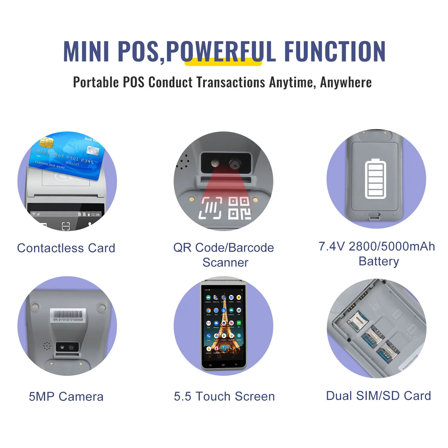 Высокое качество все в одном Gsm беспроводной мобильный Wifi Touch Smart Nfc handroid Pos машина рулон бумаги