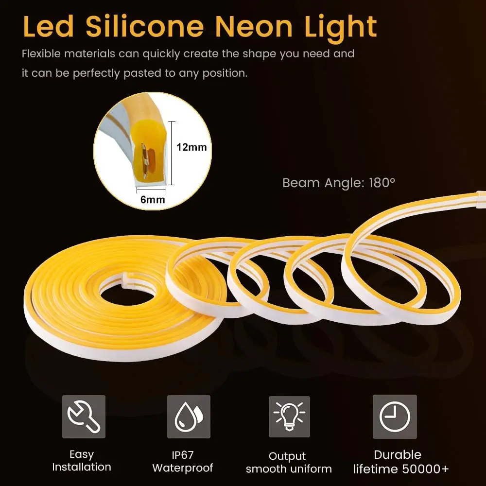 Decorative Neon Flexible RGBIC RGB Smart Light Strip 12V Waterproof Cob Led Strip Light For Car