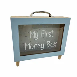 Wooden Transparent Money Can Coin Saving Box Piggy Bank Storage