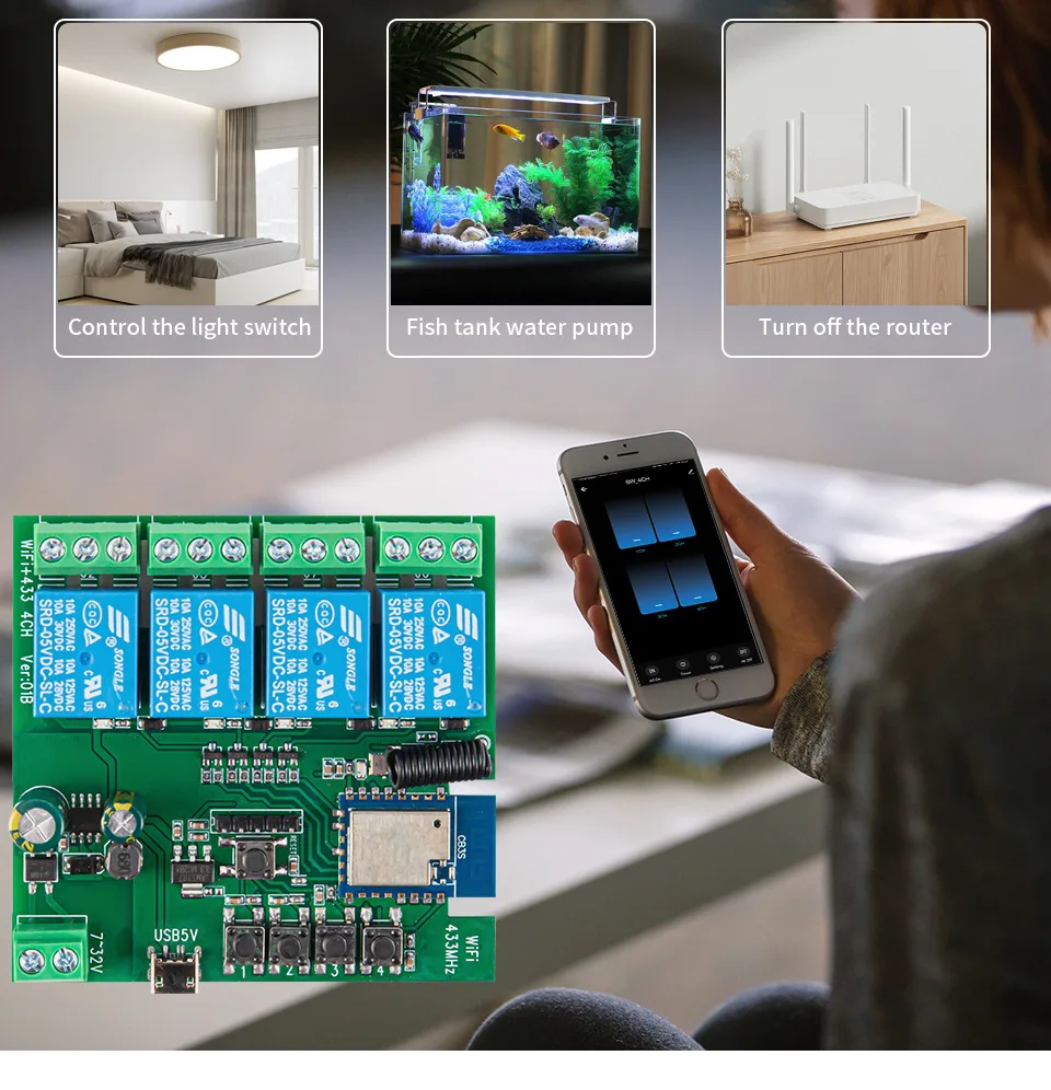 Tuya Smart Wifi DIY relay Switch Module  4CH 5V 12V 24V 32V AC 220V Inching Self-Locking RF Receive 10A Relay For Alexa